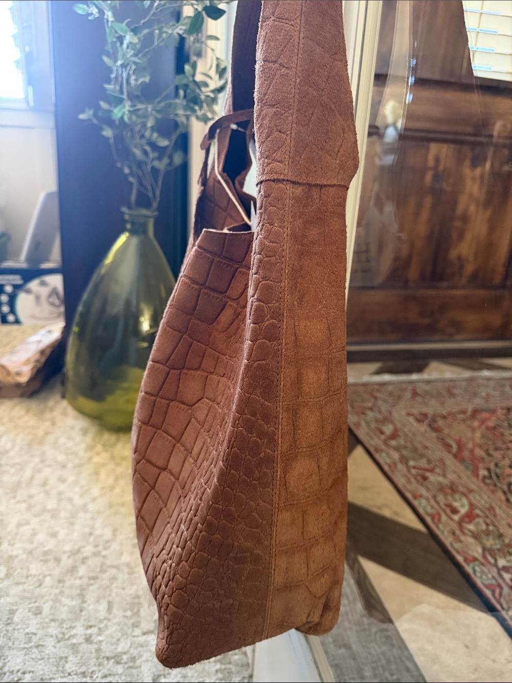 Haute Hippie Women’s Festival Genuine Suede Hobo Bag—Crocodile Embossed Tan - Picture 5 of 8
